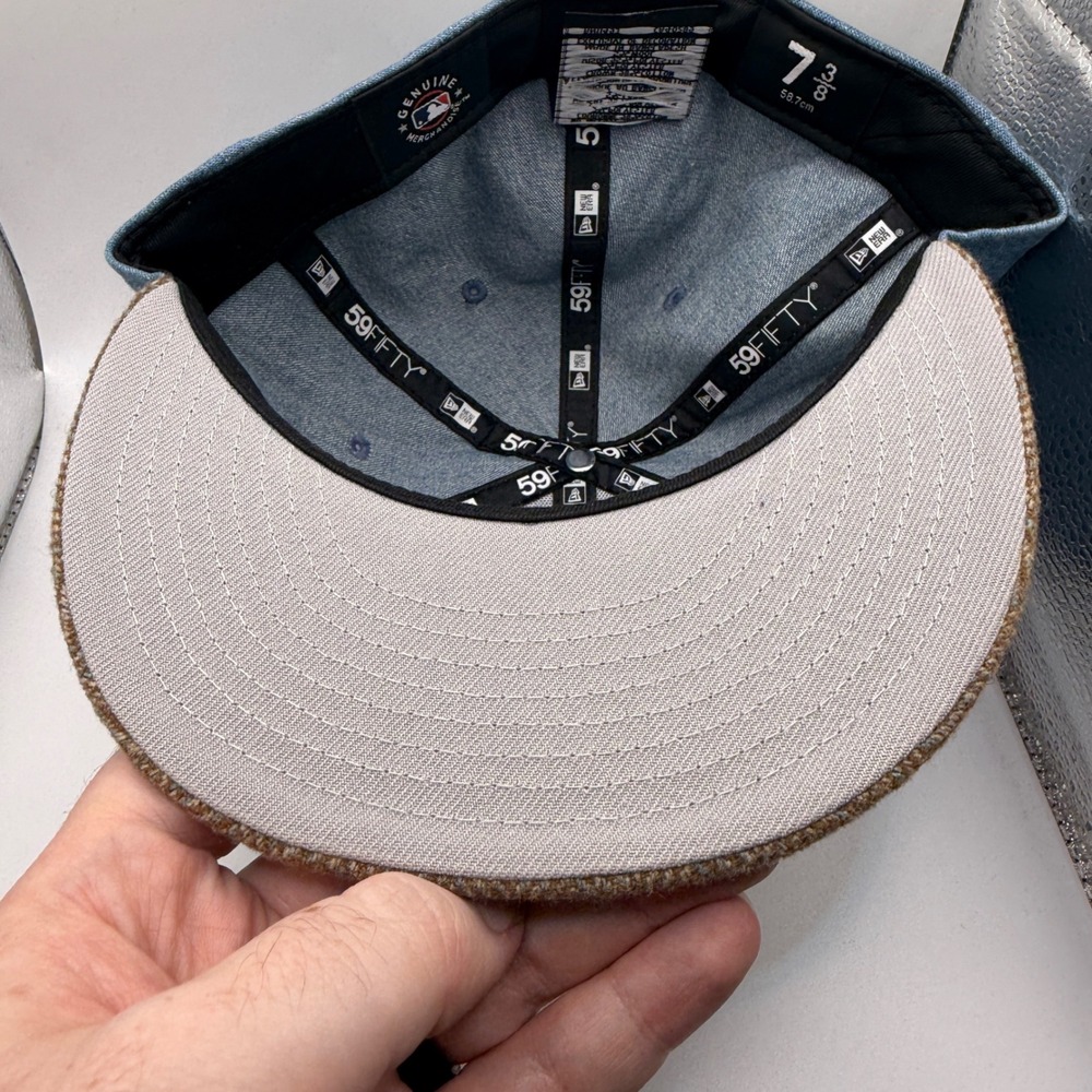 New Era 59FIFTY Chicago White Sox Fitted Hat 7 3/8 Denim Herringbone Blue Brown - Picture 5 of 5